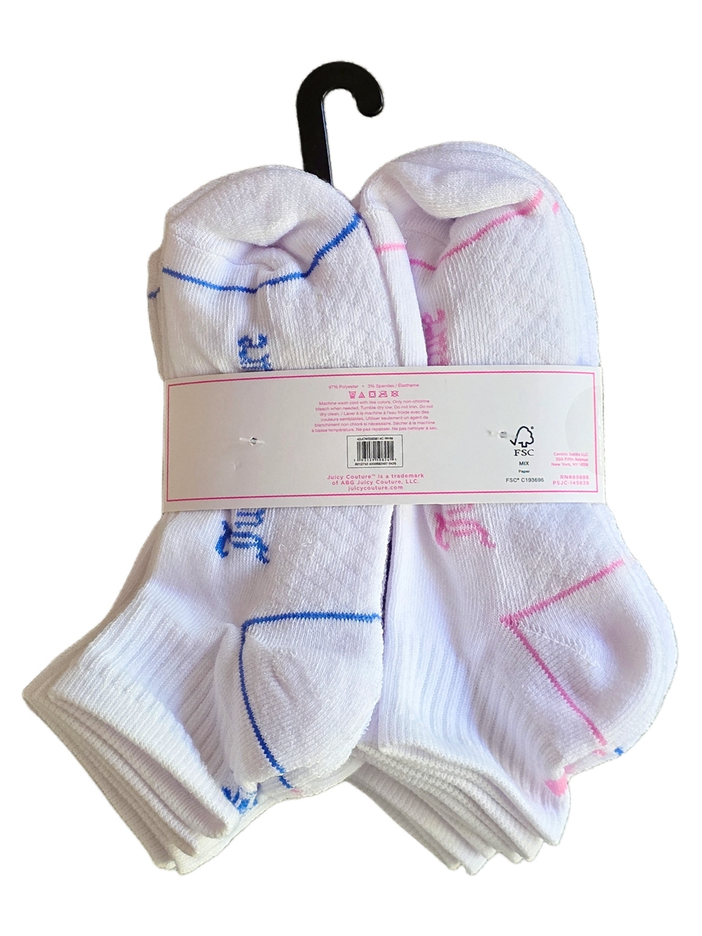 Juicy Couture - White Sport Cushioned Quarter Socks with Pink & Blue Trim - Picture 2 of 4